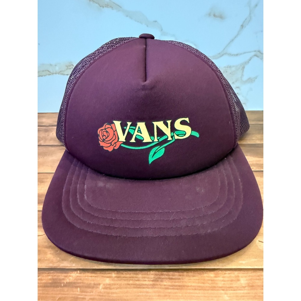Vans Rose Logo Trucker Hat Burgundy Maroon Mesh Snapback Cap